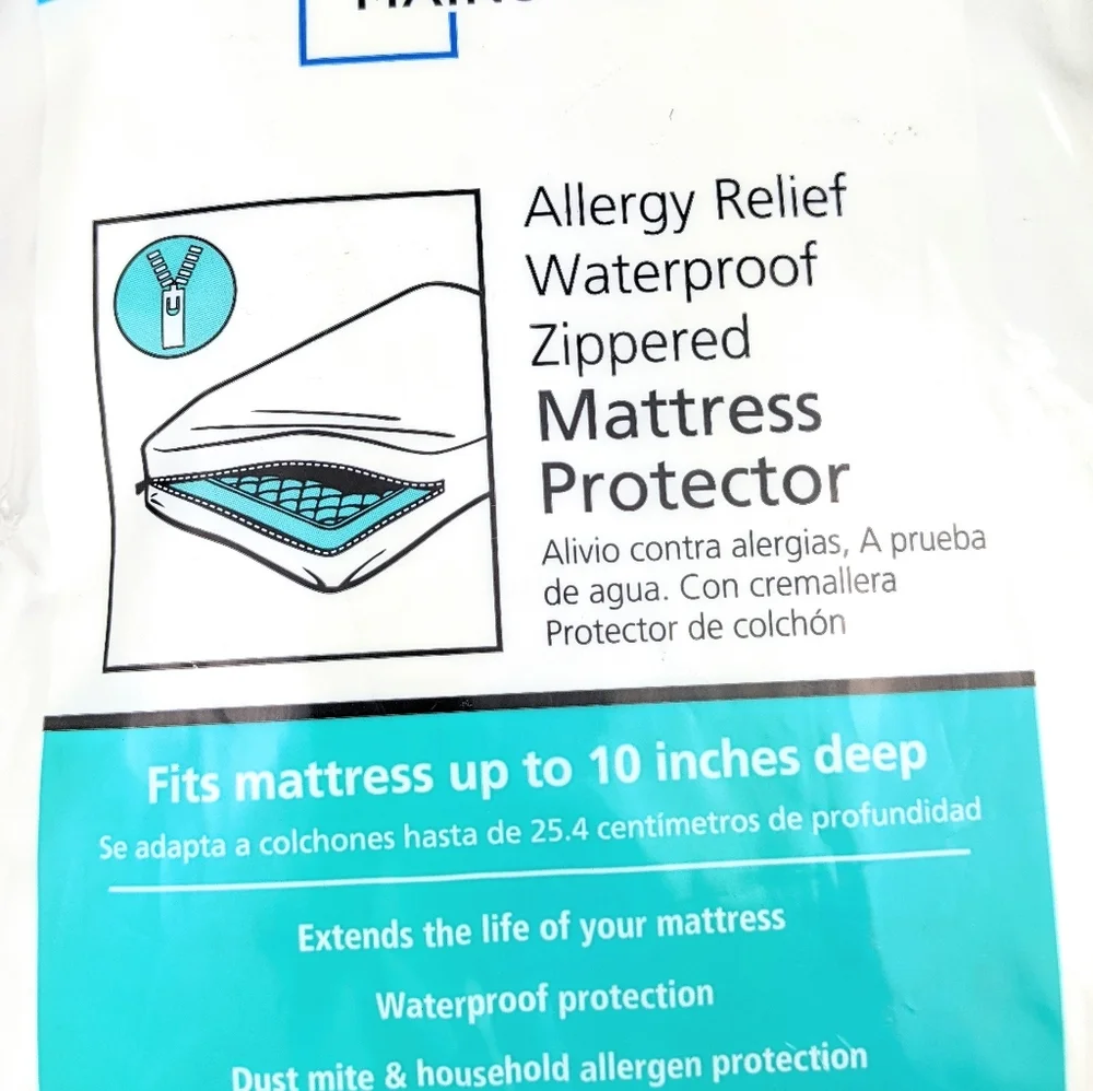 Mainstays Allergy Relief Waterproof White Zippered Mattress Protector Twin Size